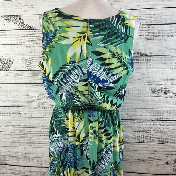 Nine West Dress size 8 Long Maxi Green Yellow Floral Tropical Wedding Hawaiian - Picture 16 of 16